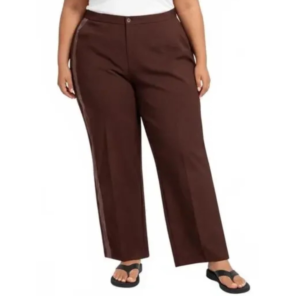 Michael Kors Women 12 Brown Side Stripe High-Rise Wide Leg Trouser Pants NWT